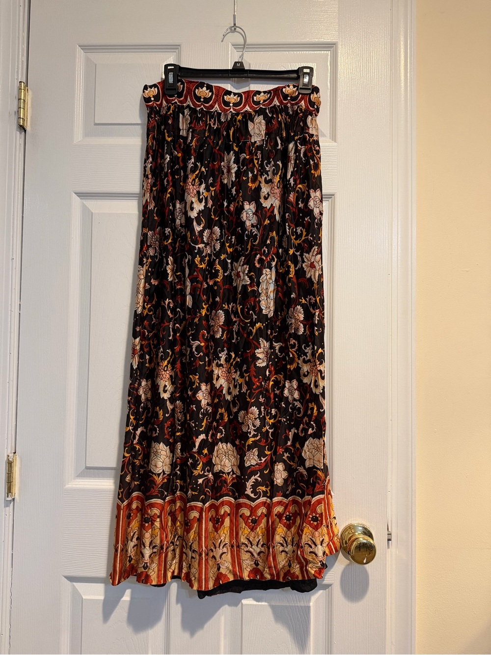 Vintage Floral Border Maxi Skirt - Black with Red & Cream Accents